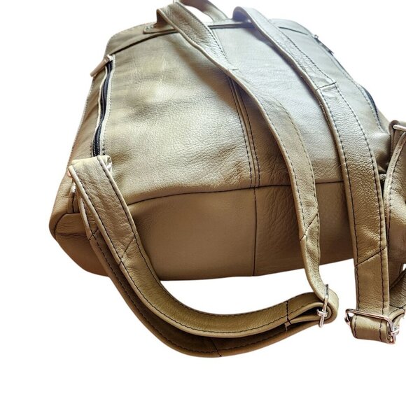 Earthy Taupe Minimalist Genuine Leather Handmade in Mexico Backpack - Picture 6 of 10